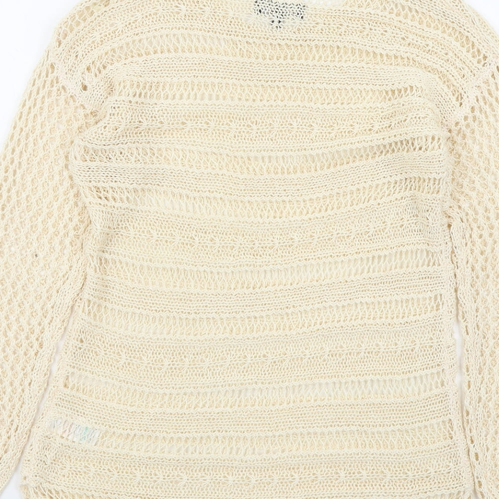 Brand and care label for Soon women’s beige jumper, size UK 10