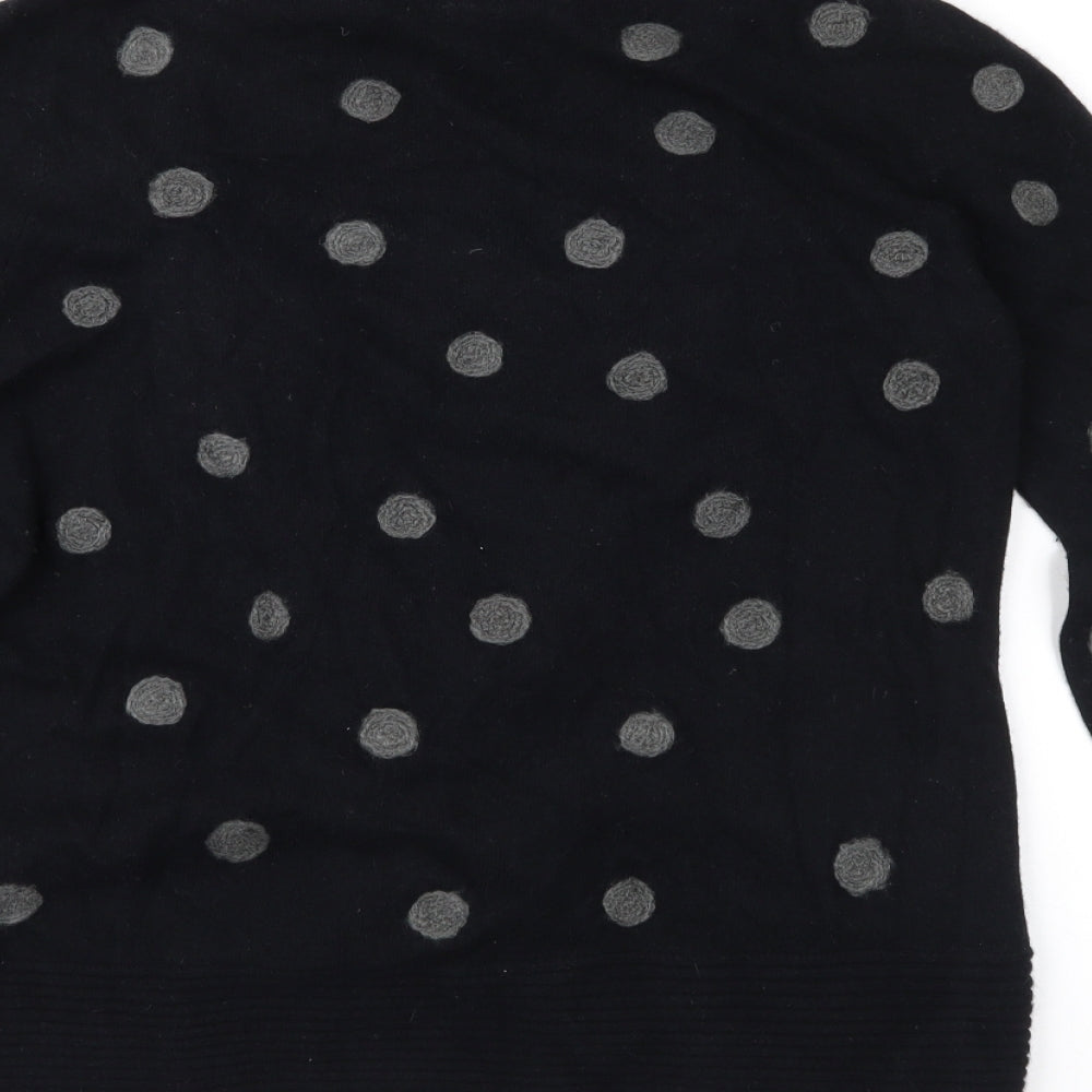 Brand and care label for Alex & Co. women’s black polka dot jumper, size UK 14