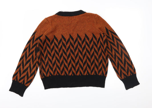 Papaya Womens Brown Geometric Pullover Jumper Size M