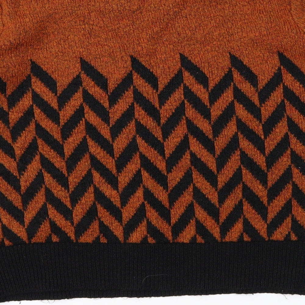 Brand and care label for Papaya women’s brown geometric jumper, size M