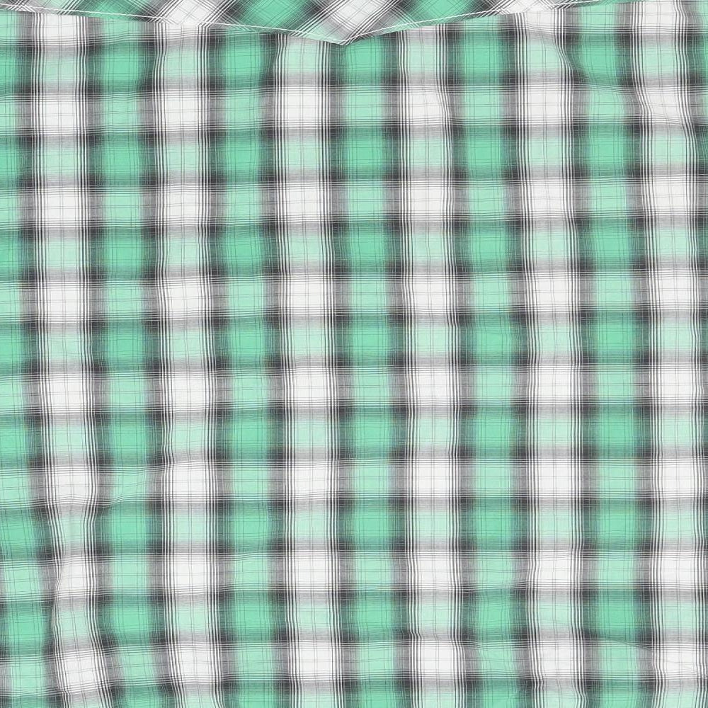 Brand and care label for LOGG men’s green check button-up, size L