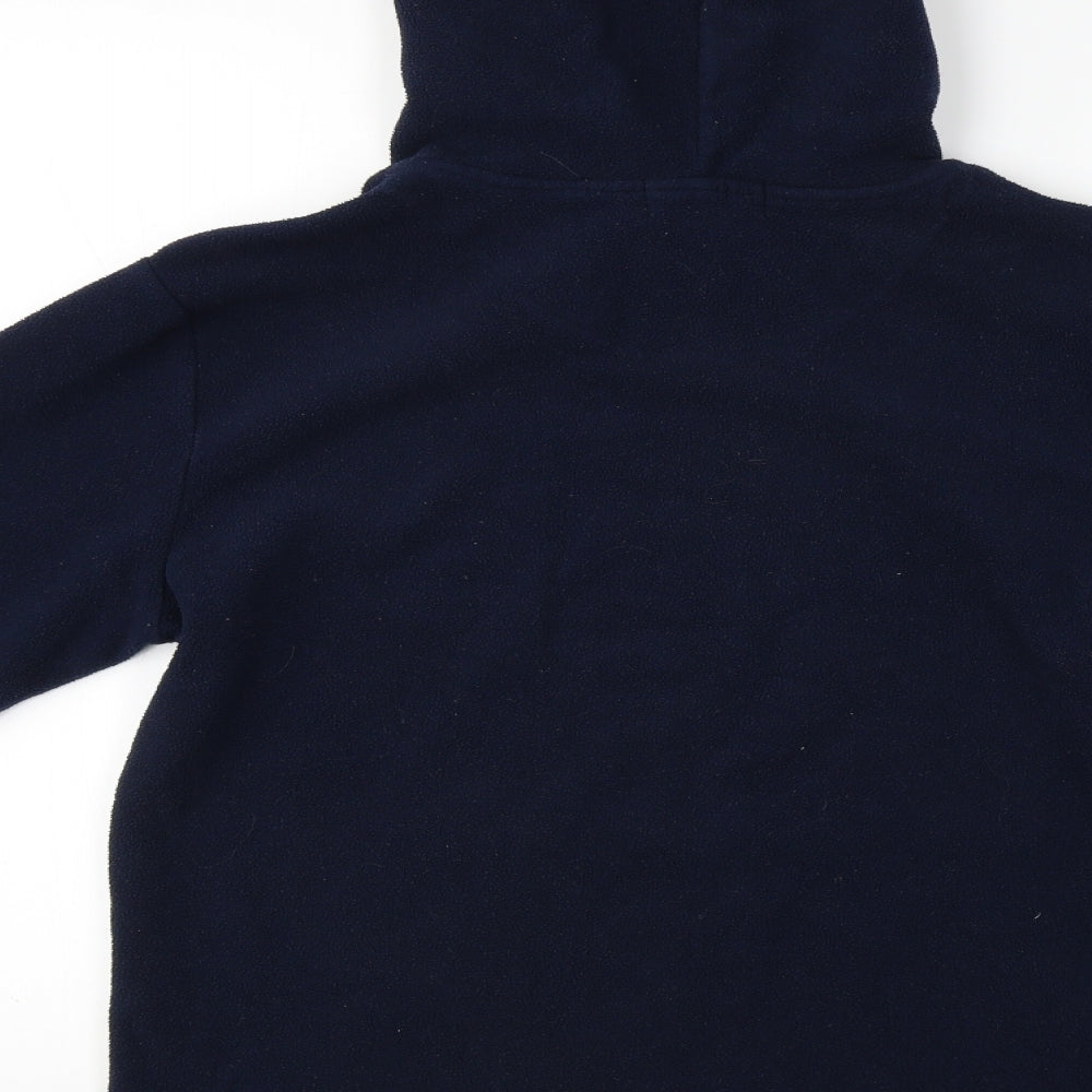 Brand and care label for Easy men’s blue pullover hoodie, size S