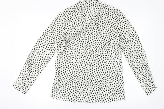 H&M Womens White Animal Print Basic Button-Up Size 2