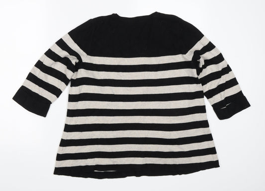 Marks and Spencer Womens Black Striped Pullover Jumper Size 16