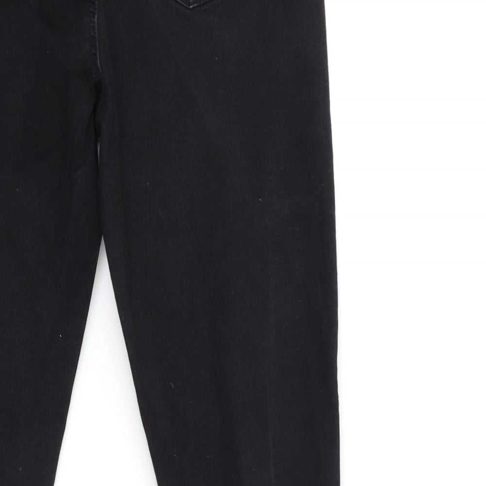 Brand and care label for Denim & Co. women’s black denim skinny jeans, size UK 12, 27-inch leg