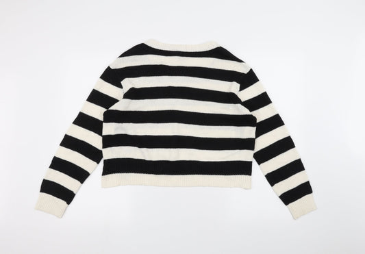 H&M Womens White Striped Pullover Jumper Size M