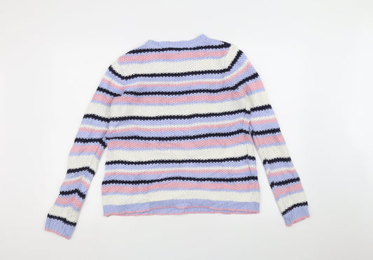 M&Co Womens White Striped Pullover Jumper Size 10