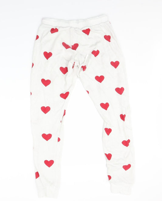 Mynelly Womens White Polka Dot Sweatpants Trousers Size S L27 in - Hearts