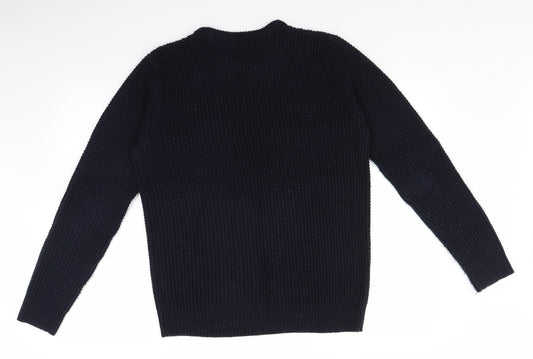 F&F Mens Blue Knit Pullover Jumper Size S