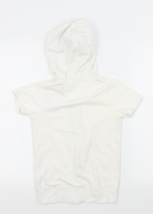 indego Girls White Cardigan Hoodie Size 7-8 Years - MOTIVE ON FRONT