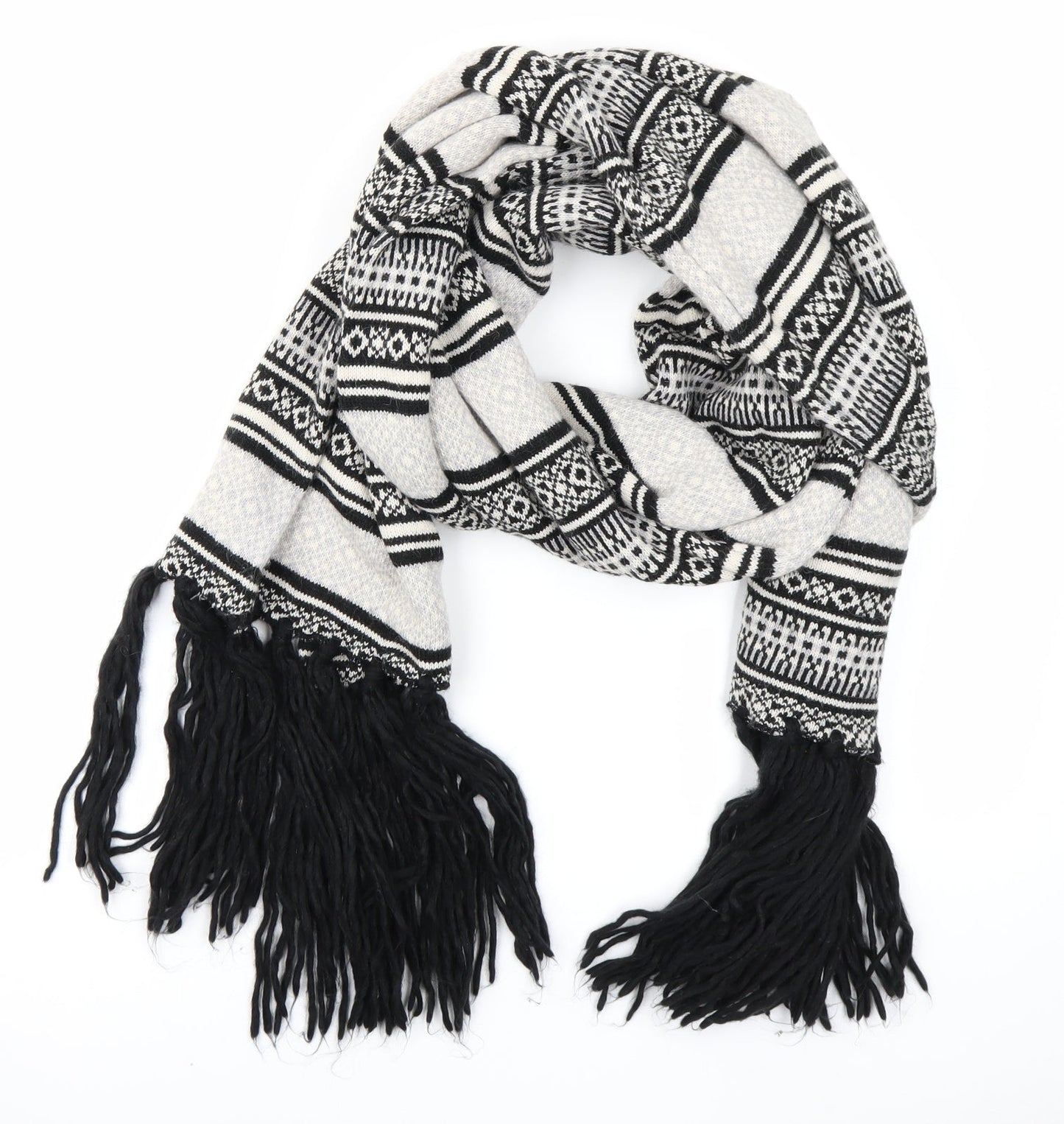 Preworn Womens Black Fair Isle Knit Scarf