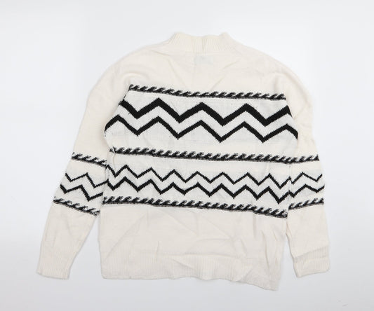 Papaya Womens White Geometric Pullover Jumper Size S