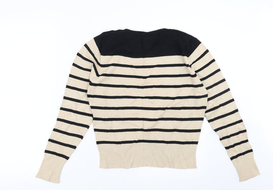 Marks and Spencer Womens Beige Striped Pullover Jumper Size 14