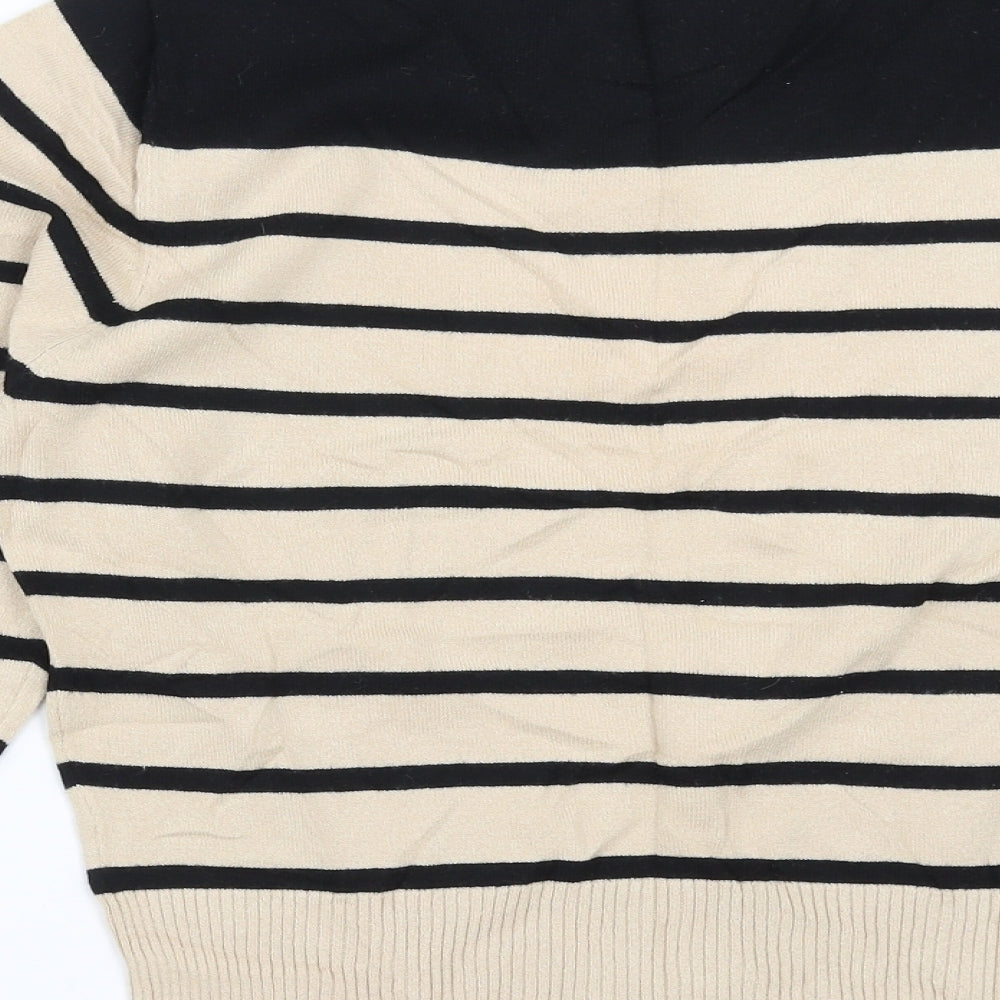 Marks and Spencer Womens Beige Striped Pullover Jumper Size 14