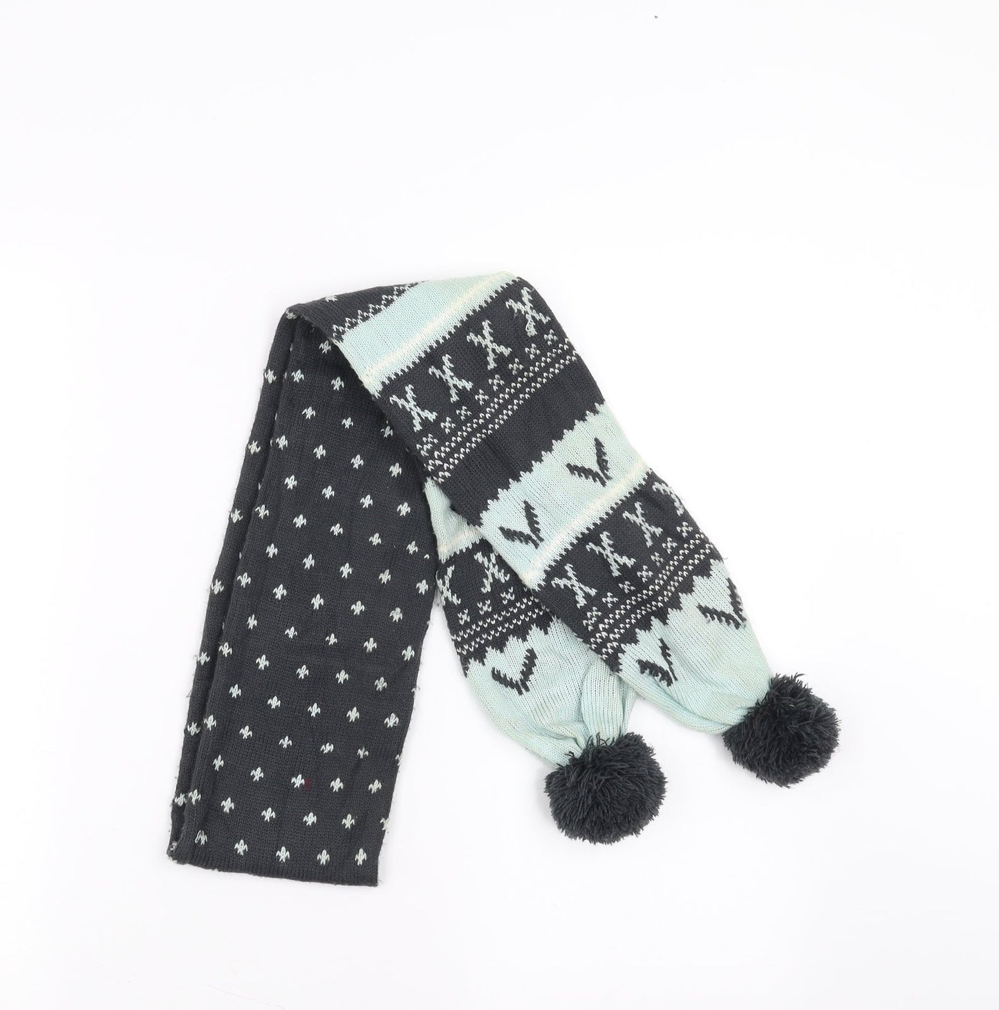 Preworn Womens Grey Geometric Scarf - pom pom detail