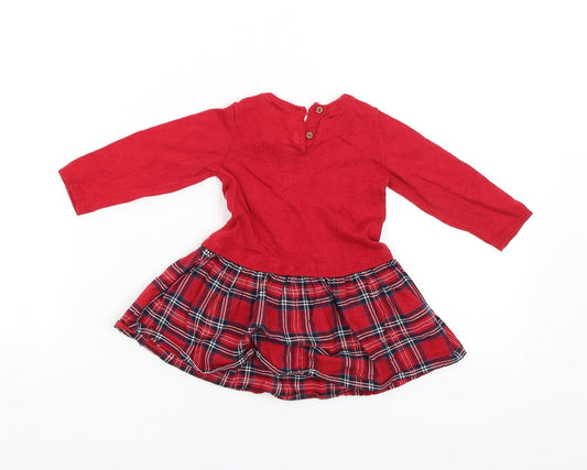 H&M Girls Red Jumper Dress Size 3-6 Months