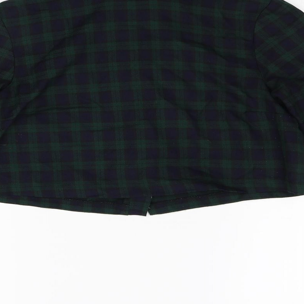 Brand and care label for ASOS women’s blue check jacket, size UK 8, - cropped