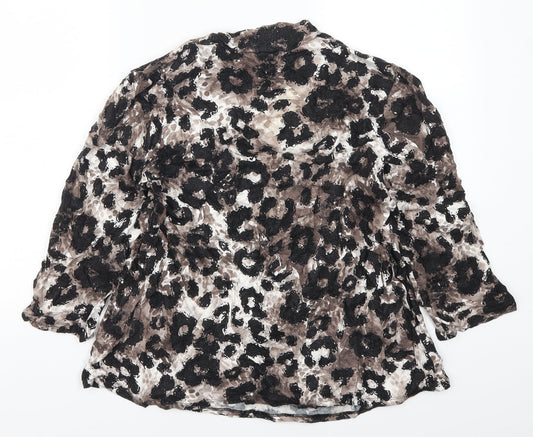 VINCI Womens Brown Animal Print Basic T-Shirt Size 16