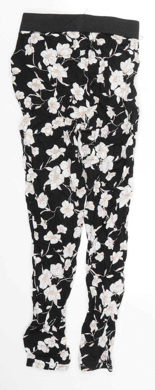 Select Womens Black Floral Trousers Size 6 L25 in
