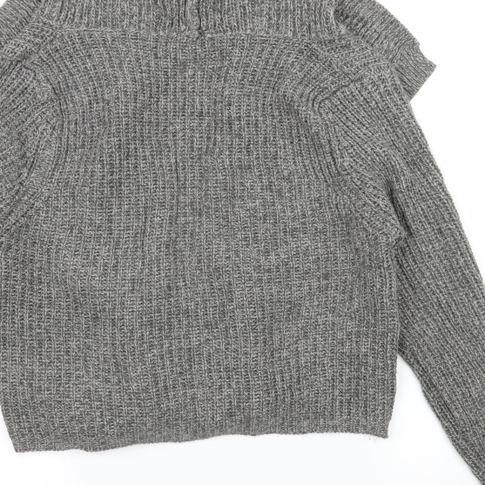 Brand and care label for E-vie women’s grey knit cardigan jumper, size UK 14