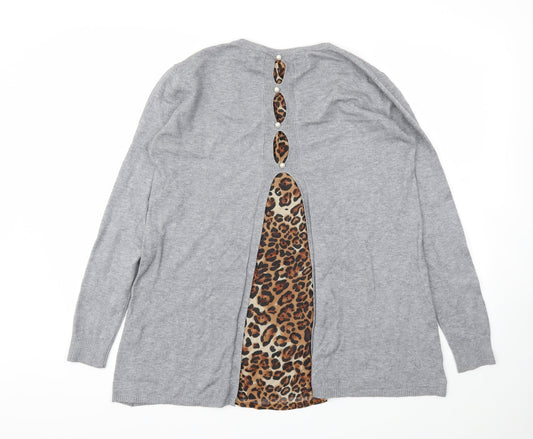 MISSLADY Womens Grey Animal Print Pullover Jumper Size XL