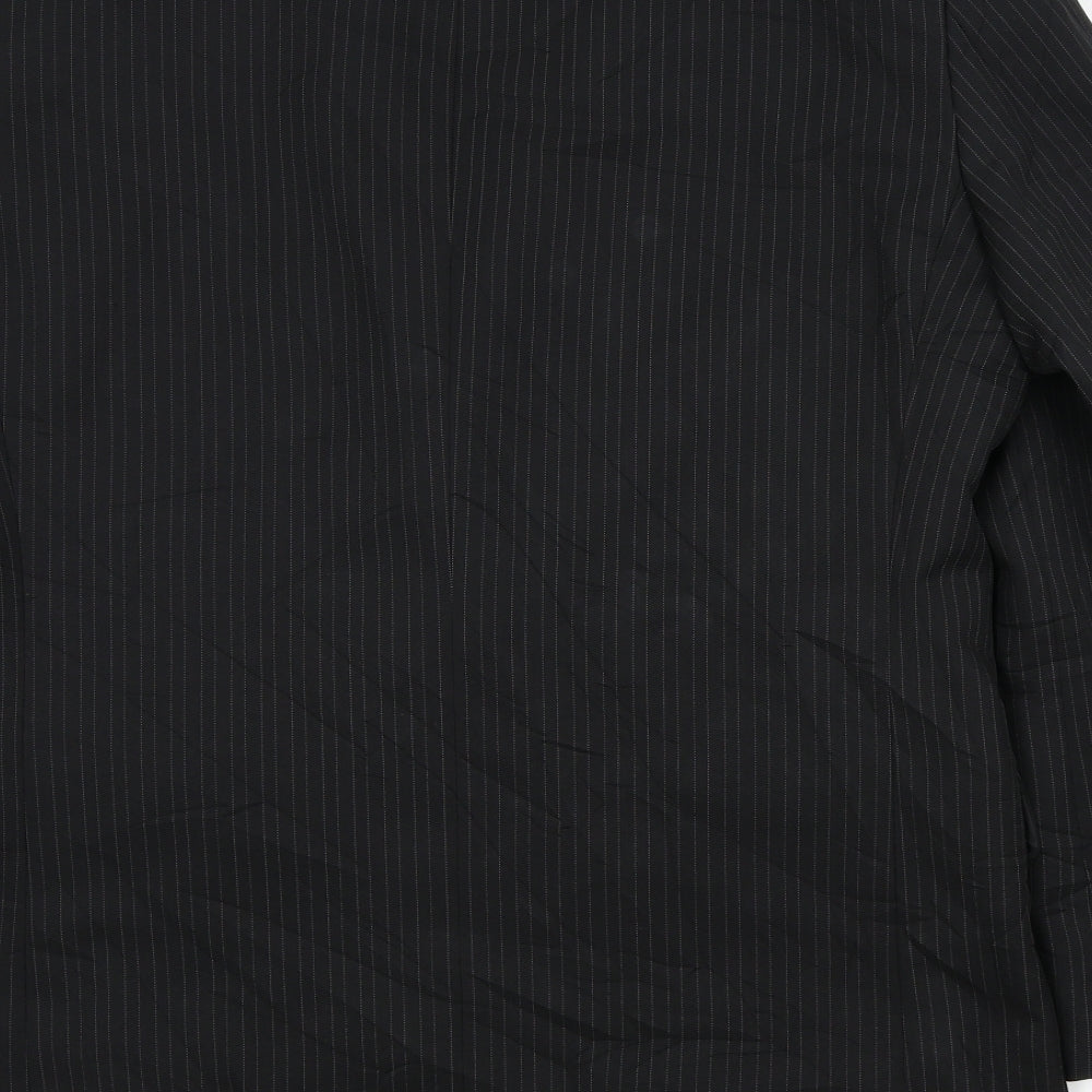 Brand and care label for Taylor & Wright men’s black striped jacket blazer, size XL
