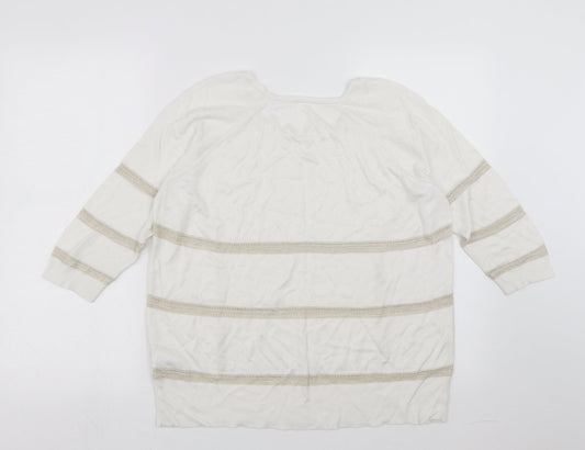 Marks and Spencer Womens White Striped Pullover Jumper Size 12