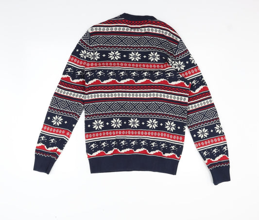 H&M Womens Blue Geometric Pullover Jumper Size S