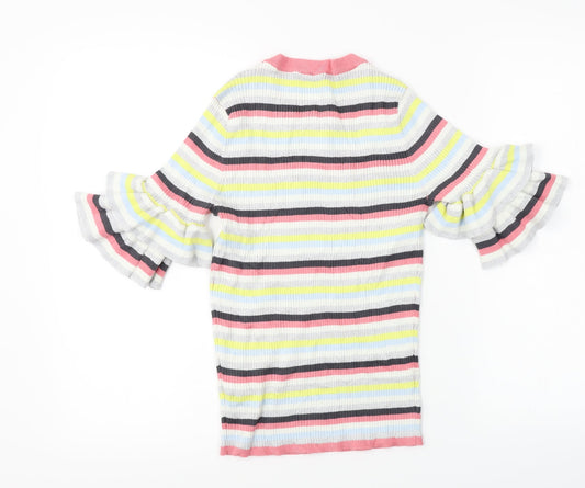 H&M Womens White Striped Pullover Jumper Size M