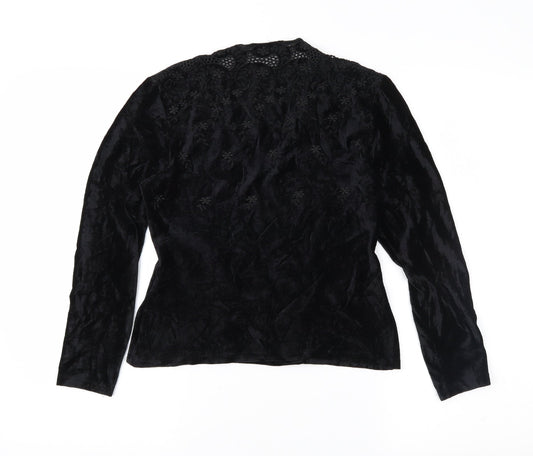 Moda Manuela Womens Black Floral Velour Basic Blouse Size 14