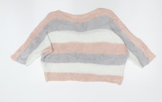 Nuna Lie Womens Multicoloured Striped Knit Pullover Jumper Size L - Bat Wing