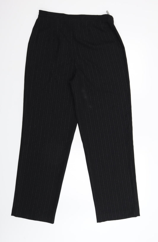Preworn Womens Black Striped Trousers Size 12 L29 in
