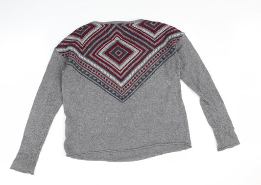 H&M Mens Grey Geometric Pullover Jumper Size S