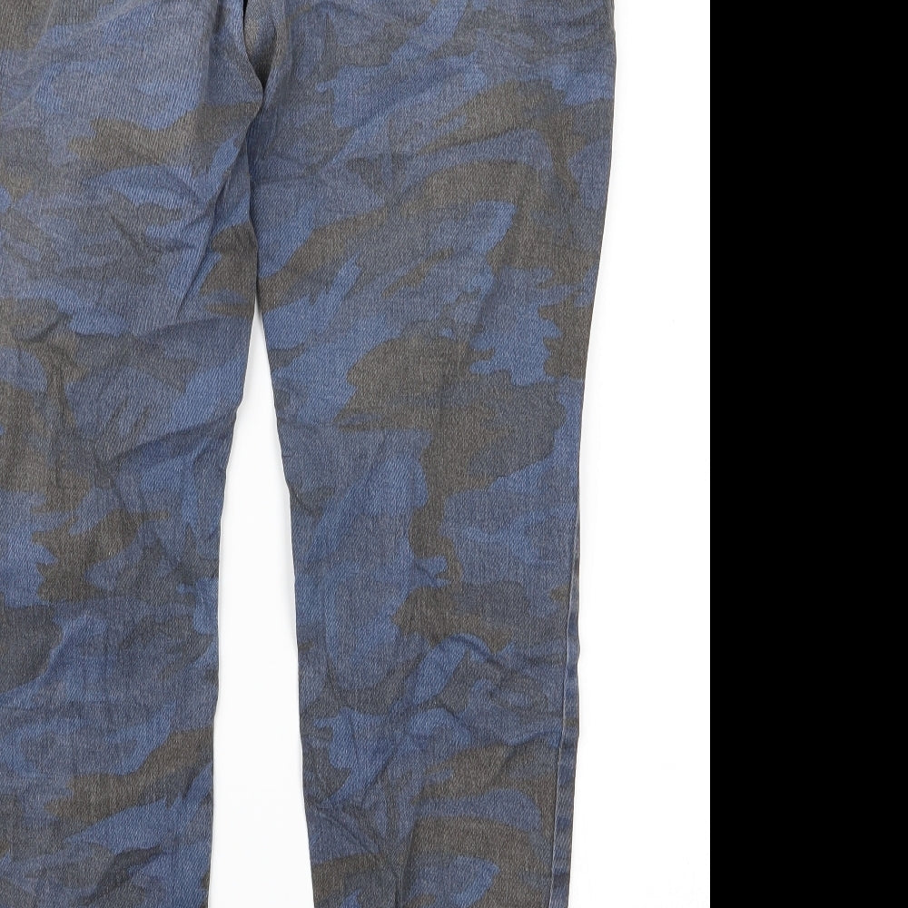 Brand and care label for Oui women’s blue trousers, size UK 32, 21-inch leg