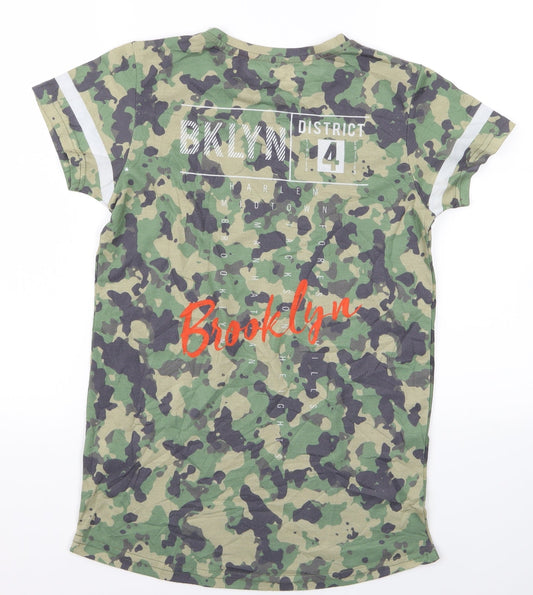 Primark Girls Green Camouflage Rayon Basic T-Shirt Size 12 Years - brooklyn