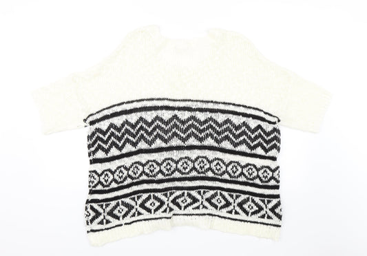 Peacocks Womens White Geometric Pullover Jumper Size M