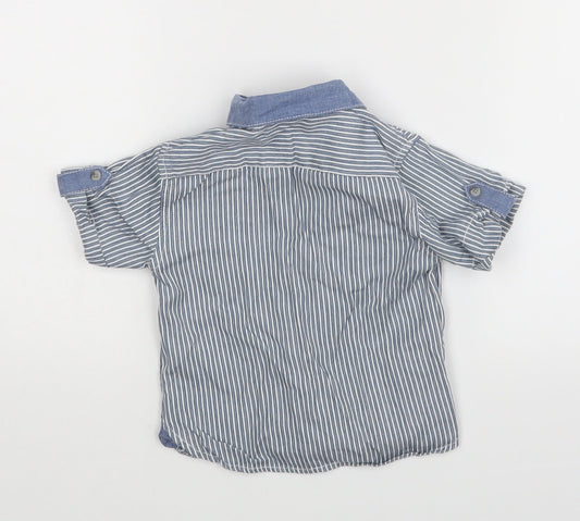 Little Surf Dude Boys Blue Striped Basic Dress Shirt Size 9-12 Months