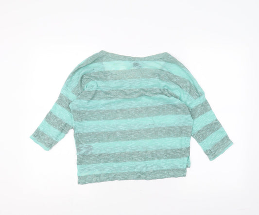 Sparkle & Fade Womens Green Striped Basic T-Shirt Size M