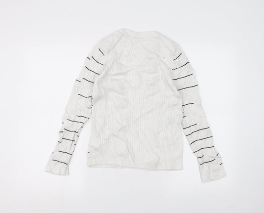 Pimkie Womens White Striped Pullover Jumper Size M