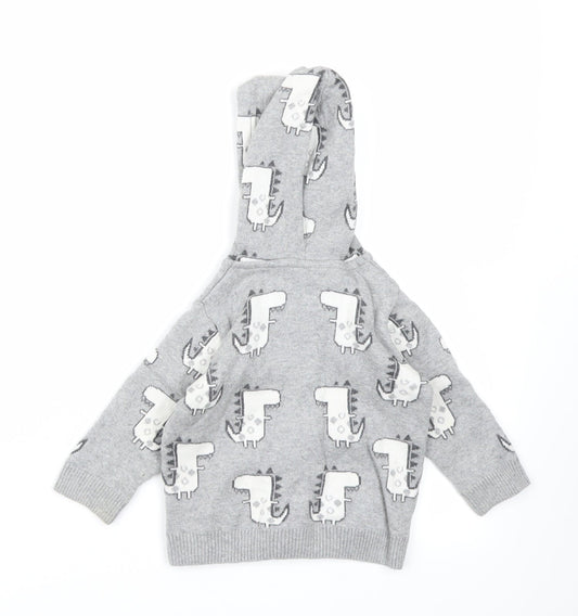 NEXT Boys Grey Knit Full Zip Jumper Size 6-9 Months - Dinosaur print