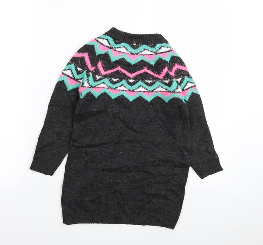 Matalan Girls Grey Geometric Pullover Jumper Size 6 Years