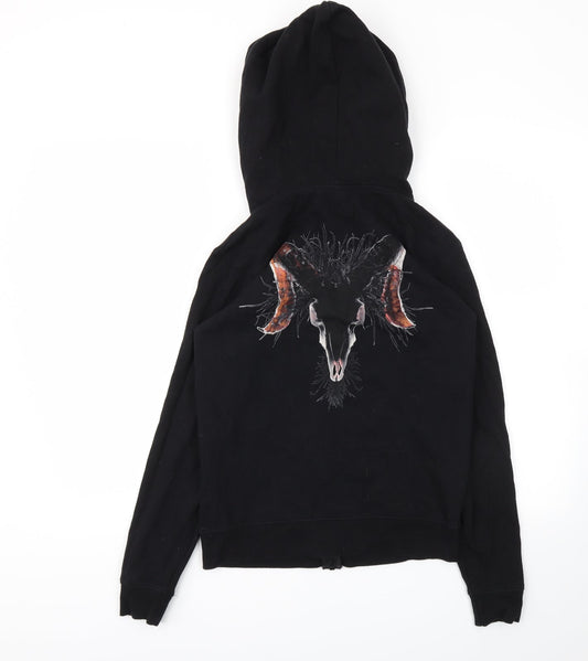 Preworn Womens Black Animal Print Full Zip Jumper Size S