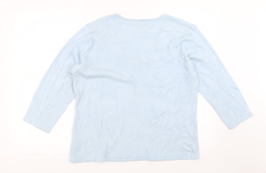 ROWLANDS Womens Blue Floral Pullover Jumper Size L - Floral embroidery