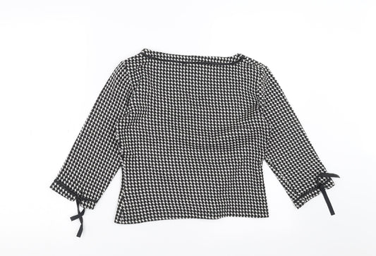 bluelita Womens Black Houndstooth Pullover Jumper Size 10 - bow detail