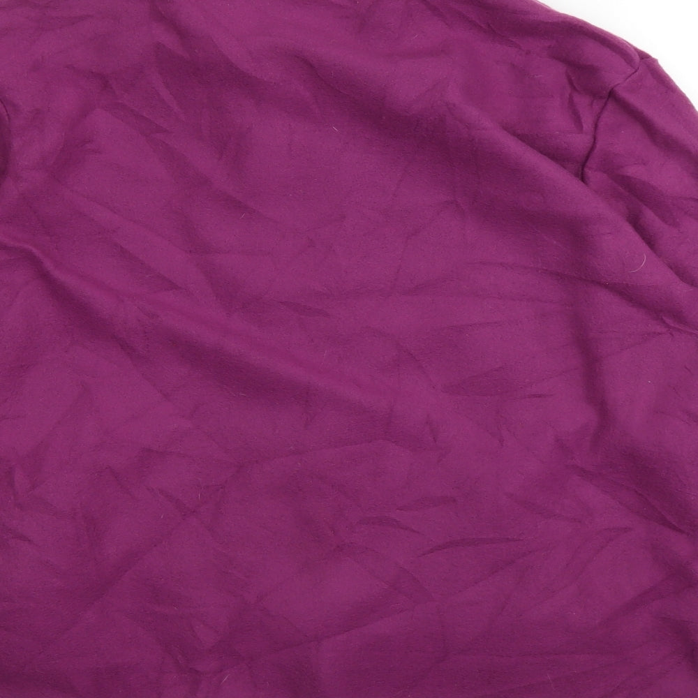 Brand and care label for Anna De Lancay women’s purple floral full zip jumper, size M