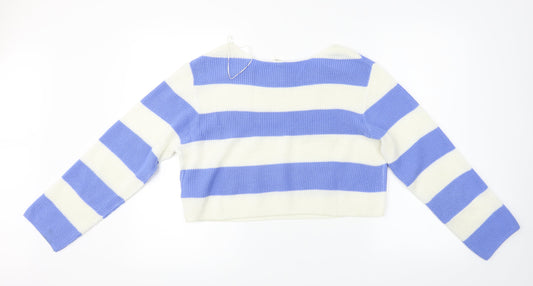 H&M Womens Blue Striped Pullover Jumper Size S