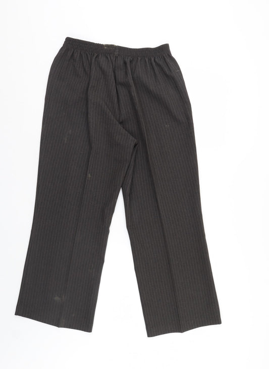 BM Womens Brown Striped Cropped Trousers Size 12 L25 in - Elastic Waist