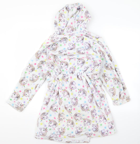 Emoji Girls Grey Animal Print Top Robe Size M - Unicorn