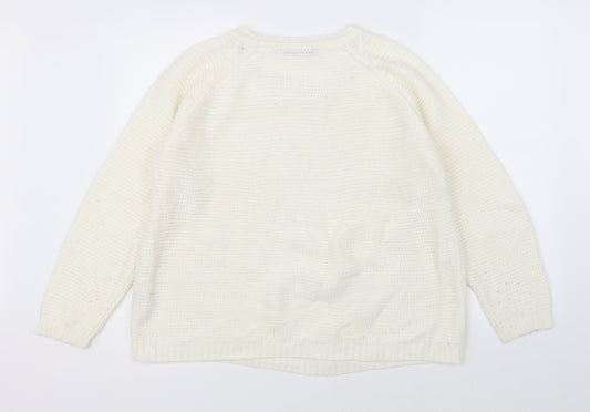 EWM Womens White Pullover Jumper Size L