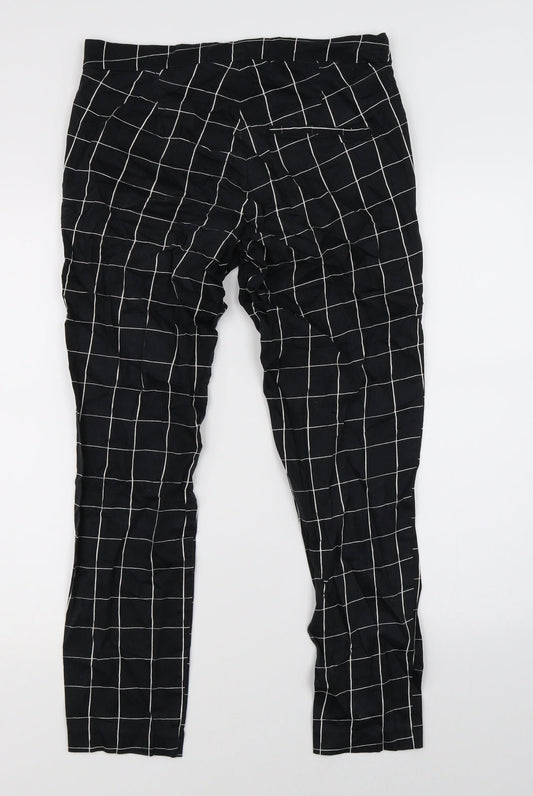 H&M Womens Black Check Trousers Size 6 L25 in